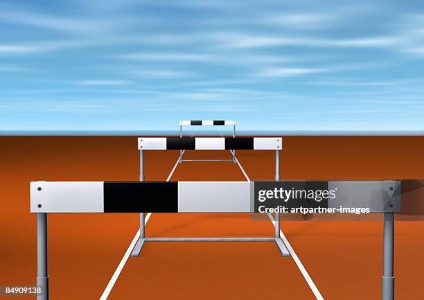 ilustraciones, imágenes clip art, dibujos animados e iconos de stock de hurdles in a row - obstáculo