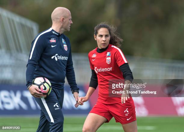 Ingrid Moe Wold of Norway during training session before FIFA 2018 World Cup Qualifier between Norway v Slovakia at Sarpsborg Stadion on September...