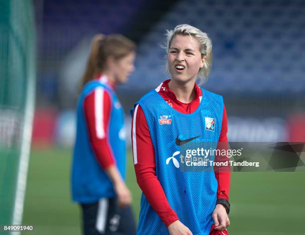 Ingrid Marie Spord of Norway during training session before FIFA 2018 World Cup Qualifier between Norway v Slovakia at Sarpsborg Stadion on September...