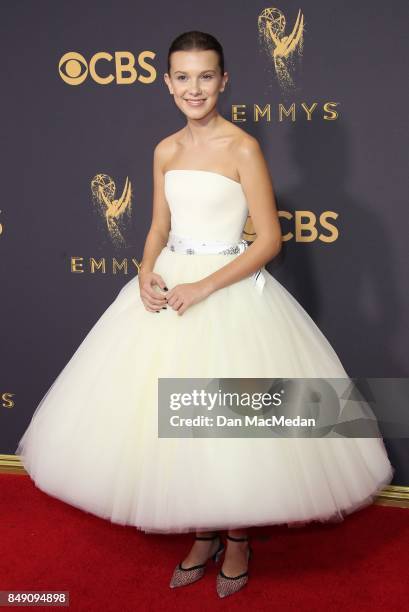 Millie Bobby Brown arrives at the 69th Annual Primetime Emmy Awards at Microsoft Theater on September 17, 2017 in Los Angeles, California.