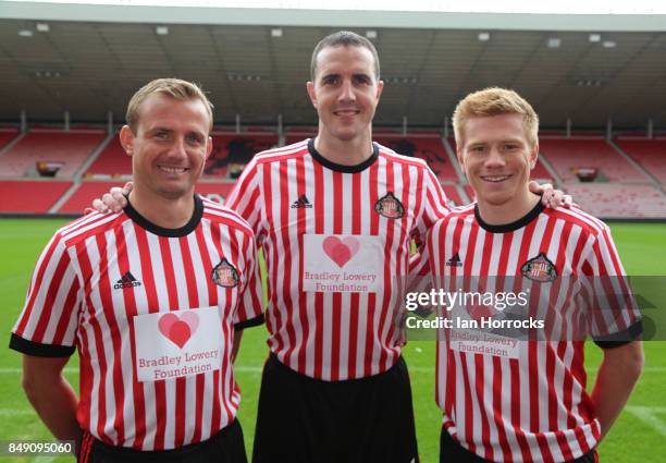 Lee Cattermole, John O'Shea and Duncan Watmore displaying the Bradley Lowery Foundation shirts to worn in the up coming Carabao cup match on...