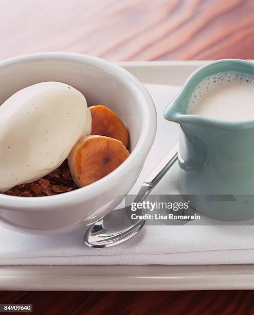 bowl of frosted feuillentine with ice cream - kafferlimoen stockfoto's en -beelden