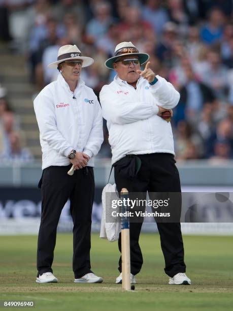 Umpires Christopher Gaffaney and Marais Erasmus during Day One of the 3rd Investec Test Match between England and West Indies at Lord's Cricket...