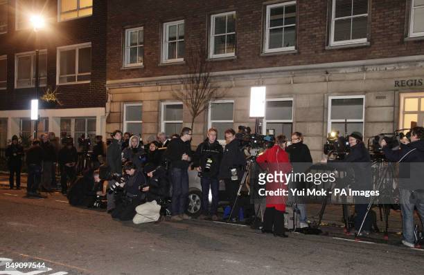 The waiting media outside King Edward VII Hospital in central London where the Duchess of Cambridge has been admitted following the announcement that...