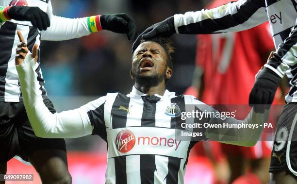 Newcastle United's Gael Bigirimana celebrates his sides third goal during the Barclays Premier League match at St James' Park, Newcastle.