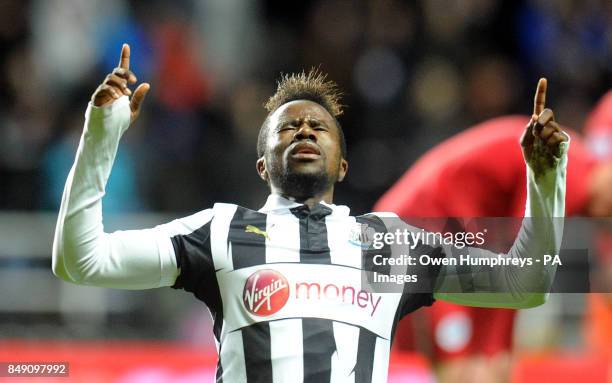 Newcastle United's Gael Bigirimana celebrates his sides third goal during the Barclays Premier League match at St James' Park, Newcastle.