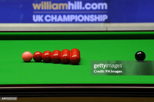 General view of snooker balls on the table during the William Hill UK Snooker Championships at York Barbican Centre, York.