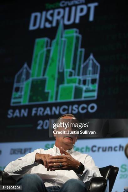 Intel CEO Brian Krzanich speaks in conversation with Darrell Etherington of TechCrunch during the TechCrunch Disrupt SF 2017 on September 18, 2017 in...