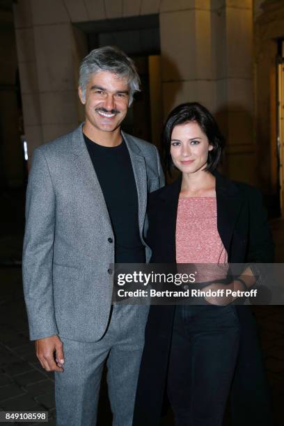 Actors Francois Vincentelli and his companion Alice Dufour attend "La vraie vie" Theater Play at Theatre Edouard VII on September 18, 2017 in Paris,...