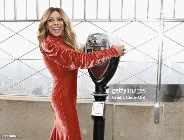 Wendy Williams poses for a photo on the observation deck after taking part in the ceremonial lighting of the Empire State Building to celebrate the...