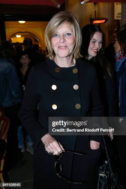 Actress Chantal Ladesou attends "La vraie vie" Theater Play at Theatre Edouard VII on September 18, 2017 in Paris, France.