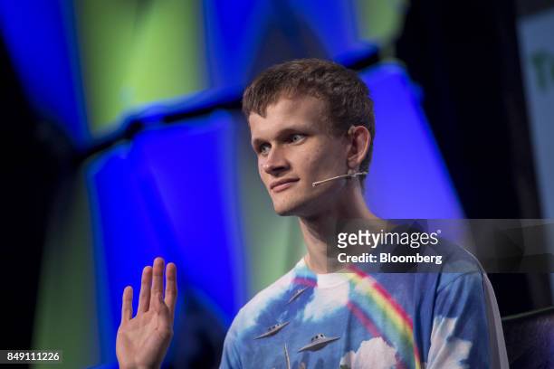 Vitalik Buterin, co-founder of Ethereum Foundation and Bitcoin Magazine, speaks during the TechCrunch Disrupt 2017 in San Francisco, California,...