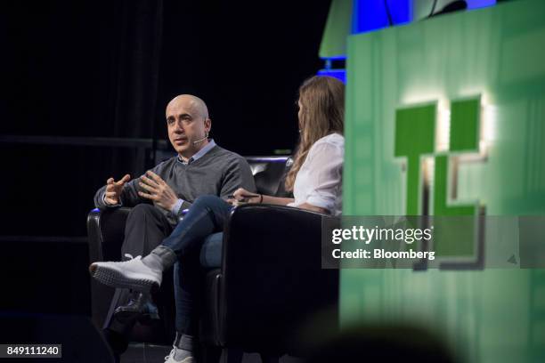 Yuri Milner, co-founder of Mail.ru Group Ltd., speaks during the TechCrunch Disrupt 2017 in San Francisco, California, U.S., on Monday, Sept. 18,...