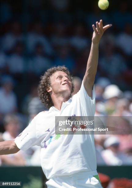 Martin Jaite of the Argentina Davis Cup team in action against Great Britain at Eastbourne, circa July 1989. Argentina won 3-2 and were promoted to...