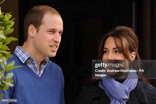 The Duke and Duchess of Cambridge leave the King Edward VII hospital in London where the Duchess of Cambridge had been admitted with severe morning...