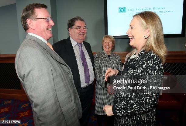 Secretary of State Hilary Clinton, meets , former First Minister David Trimble and Former Leader of the SDLP,John Hume,at Titanic Belfast, during a...