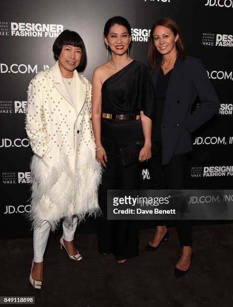 Angelica Cheung, Xia Ding and Caroline Rush attend the BFC Vogue Fashion Fund and JD.COM cocktail party hosted by Caroline Rush and Xia Ding at the...