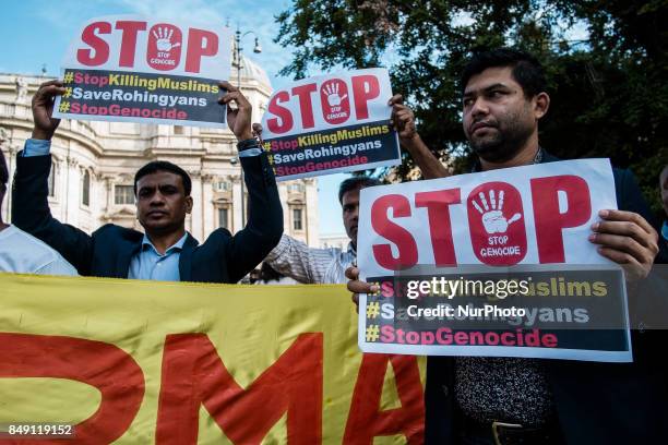 Hundreds of Muslims took to the streets to denounce Myanmars &quot;genocide&quot; against the Rohingya Muslim ethnic minority in Rome, Italy on...