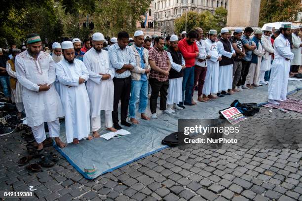 Hundreds of Muslims took to the streets to denounce Myanmars &quot;genocide&quot; against the Rohingya Muslim ethnic minority in Rome, Italy on...