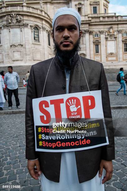 Hundreds of Muslims took to the streets to denounce Myanmars &quot;genocide&quot; against the Rohingya Muslim ethnic minority in Rome, Italy on...