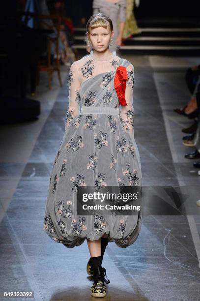 Model walks the runway at the Erdem Spring Summer 2018 fashion show during London Fashion Week on September 18, 2017 in London, United Kingdom.