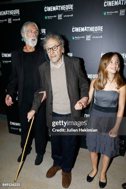 Michael Haneke, Jean Louis Trintignant and Fantine Harduin attend "Happy End" Paris Premiere at la cinematheque on September 18, 2017 in Paris,...