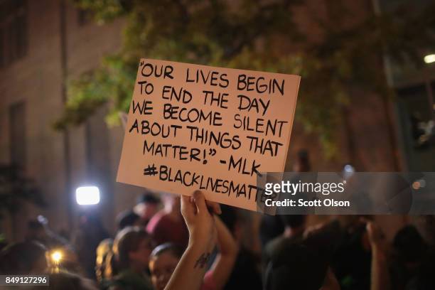 Demonstrators protest the acquittal of former St. Louis police officer Jason Stockley on September 17, 2017 in St. Louis, Missouri. This is the third...