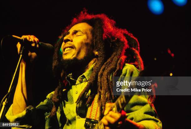 Photo of Bob MARLEY; Bob Marley performing live on stage at the Brighton Leisure Centre