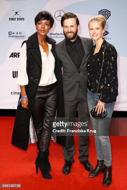 Dennenesch Zoude, Franz Dinda and Susanne Bormann attend the First Steps Award 2017 at Stage Theater on September 18, 2017 in Berlin, Germany.