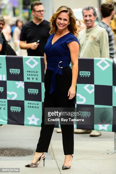 Actress Andrea Barber enters the "AOL Build" taping at the AOL Studios on September 18, 2017 in New York City.