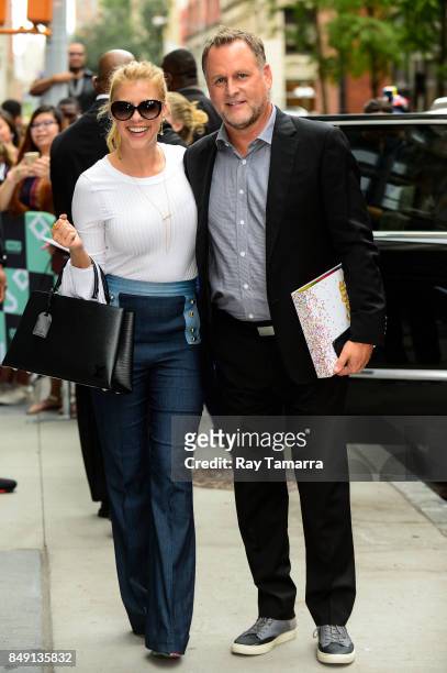 Actors Jodie Sweetin and Dave Coulier leave the "AOL Build" taping at the AOL Studios on September 18, 2017 in New York City.