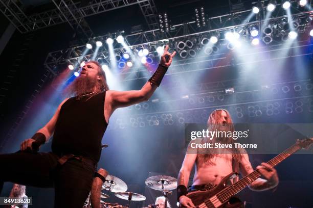 Photo of AMON AMARTH and Johan HEGG and Ted LUNDSTROM, Johan Hegg and Ted Lundstrom performing on stage