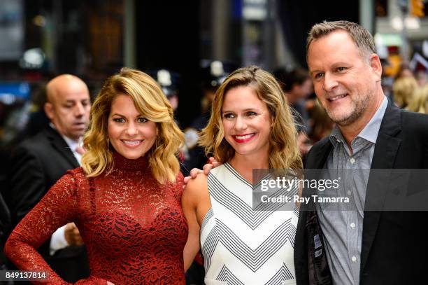 Actors Candace Cameron Bure, Andrea Barber, and Dave Coulier leave the "Good Morning America" taping at the ABC Times Square Studios on September 18,...