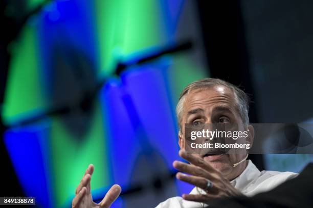 Brian Krzanich, chief executive officer of Intel Corp., speaks during the TechCrunch Disrupt 2017 in San Francisco, California, U.S., on Monday,...