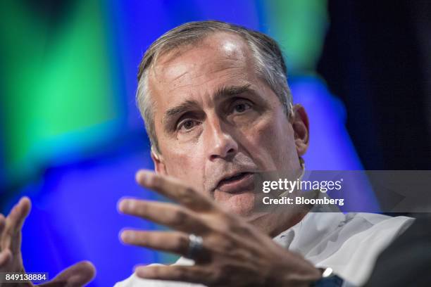 Brian Krzanich, chief executive officer of Intel Corp., speaks during the TechCrunch Disrupt 2017 in San Francisco, California, U.S., on Monday,...