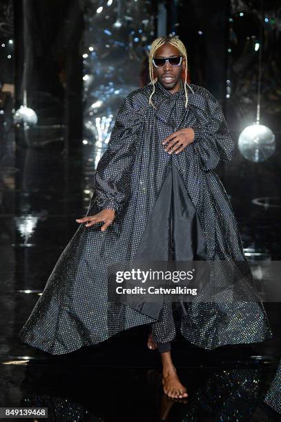 Model walks the runway at the Ashish Spring Summer 2018 fashion show during London Fashion Week on September 18, 2017 in London, United Kingdom.