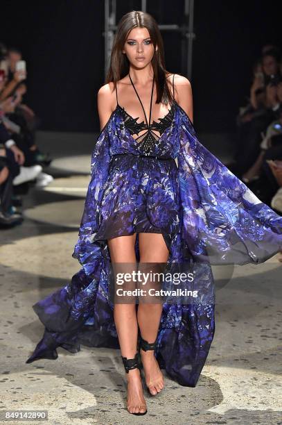 Model walks the runway at the Julien Macdonald Spring Summer 2018 fashion show during London Fashion Week on September 18, 2017 in London, United...