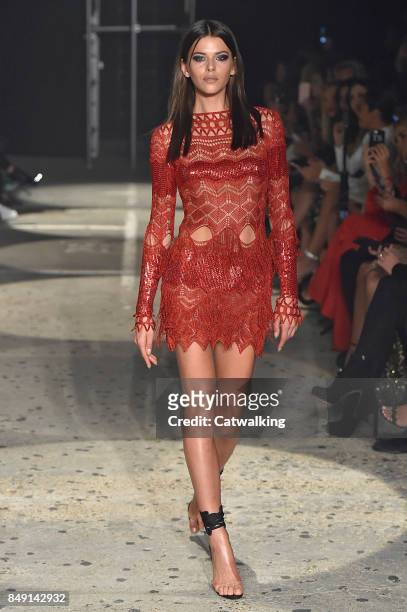 Model walks the runway at the Julien Macdonald Spring Summer 2018 fashion show during London Fashion Week on September 18, 2017 in London, United...