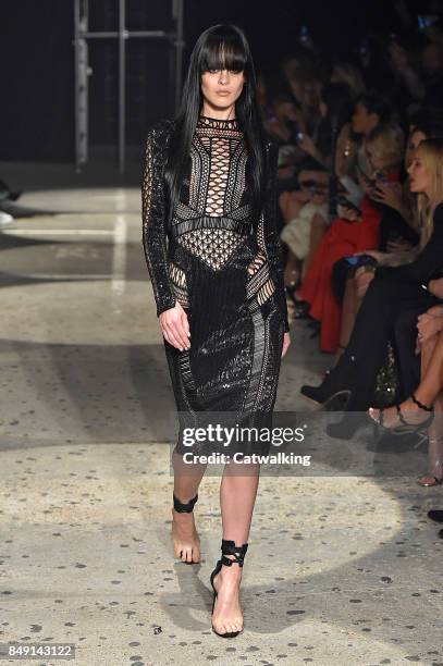 Model Genevieve Potgieter walks the runway at the Julien Macdonald Spring Summer 2018 fashion show during London Fashion Week on September 18, 2017...