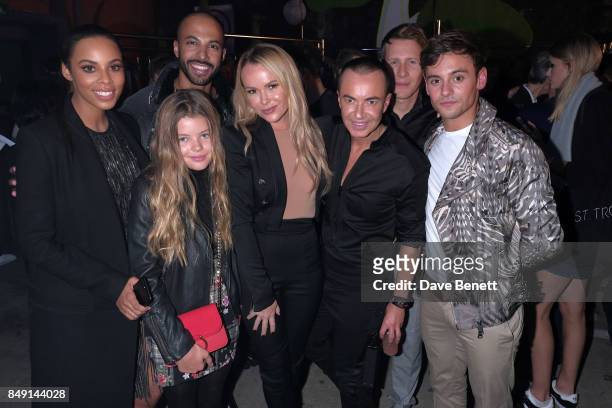 Dustin Lance Black,Tom Daly, Marvin Humes, Rochelle Humes, Amanda Holden, Lexi Hughes with Designer Julien Macdonald backstage at the Julien...