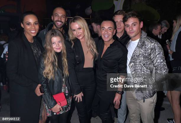 Dustin Lance Black,Tom Daly, Marvin Humes, Rochelle Humes, Amanda Holden, Lexi Hughes with Designer Julien Macdonald backstage at the Julien...