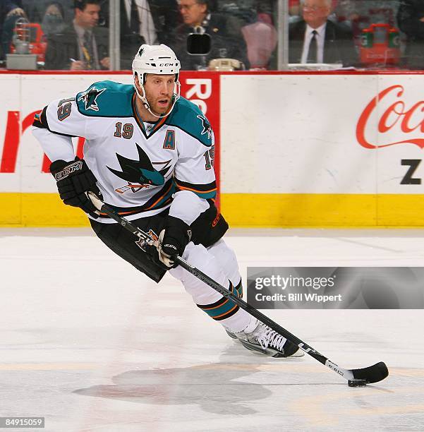 Joe Thornton of the San Jose Sharks skates against the Buffalo Sabres on February 13, 2009 at HSBC Arena in Buffalo, New York.