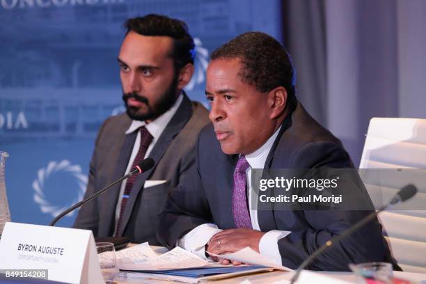 Usman Ahmed, Head of Global Public Policy, PayPal, and Byron Auguste, President & Co-Founder, Opportunity@Work, speak at The 2017 Concordia Annual...