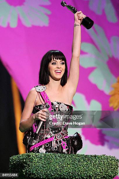 Katy Perry picks up her award for Best International Female at the Brit Awards 2009 held at Earls Court on February 18, 2009 in London, England.