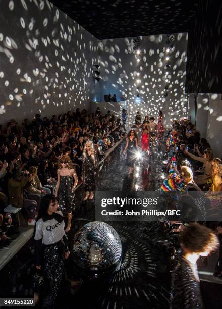 Models walk the runway at the Ashish show during London Fashion Week September 2017 on September 18, 2017 in London, England.