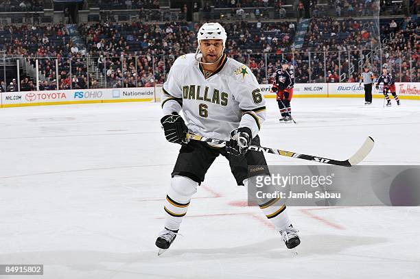 Defenseman Trevor Daley of the Dallas Stars skates against the Columbus Blue Jackets on February 16, 2009 at Nationwide Arena in Columbus, Ohio.