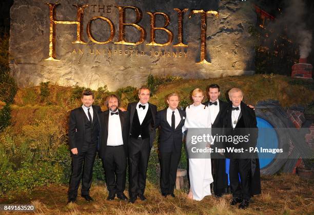 Cast including Cate Blanchett, Sir Ian McKellen, Martin Freeman, James Nesbitt, Andy Serkis and Richard Armitage with Perter Jackson arriving for the...