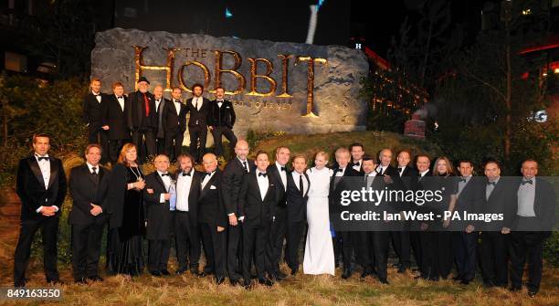 Cast and crew including Cate Blanchett, Sir Ian McKellen, Martin Freeman, James Nesbitt, Andy Serkis and Richard Armitage with Perter Jackson...