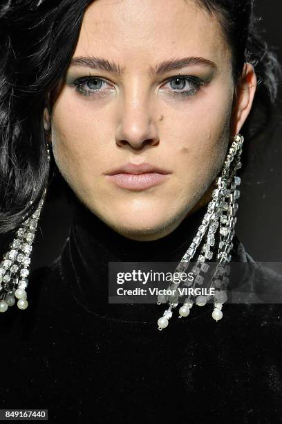 Model walks the runway at the TOPSHOP Ready to Wear Spring/Summer 2018 fashion show during London Fashion Week September 2017 on September 17, 2017...