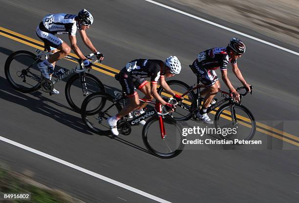 The break group consisting of Tyler Hamilton of USA riding for Rock Racing, Serge Pauwels of Belguim riding for Cervelo and Jason McCartney of USA...